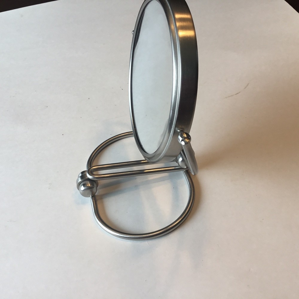 Adjustable Table Top Make Up Mirror Brushed Metal Tilts.