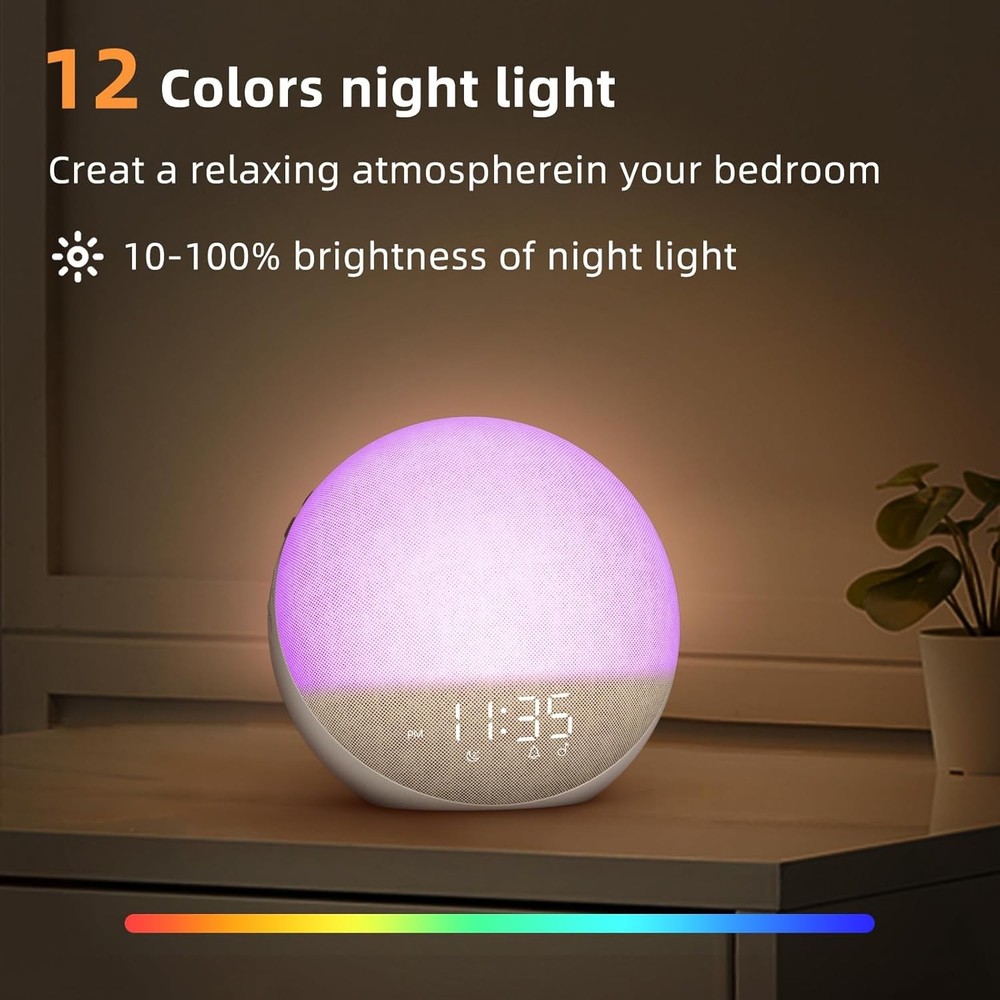 Natural Wake Up Light - Bedroom Dimmable Clock with Bluetooth Speaker