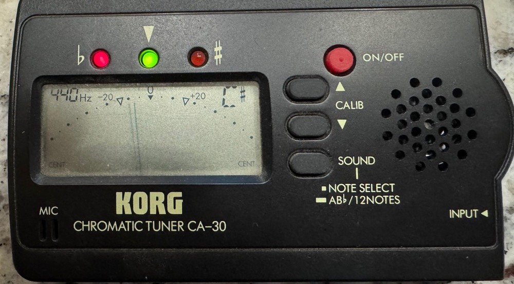 Korg CA-30 Chromatic Tuner Black LCD Display Note Select Calibration Plastic