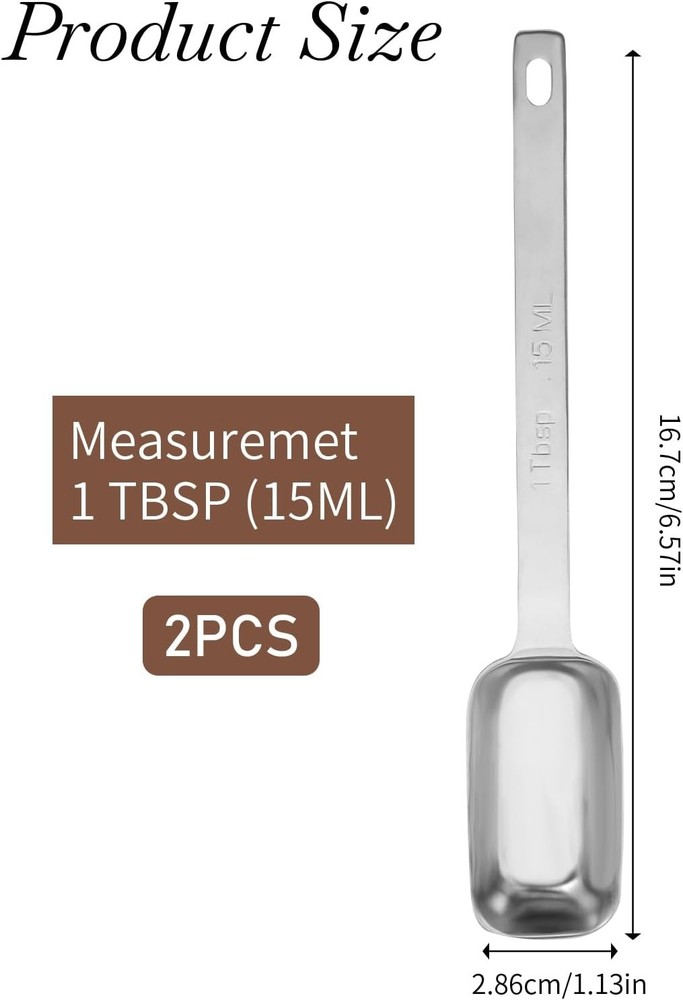 2PCS 1 Tablespoon Stainless Steel Single Measuring Spoon 15 ml Rectangular Indiv