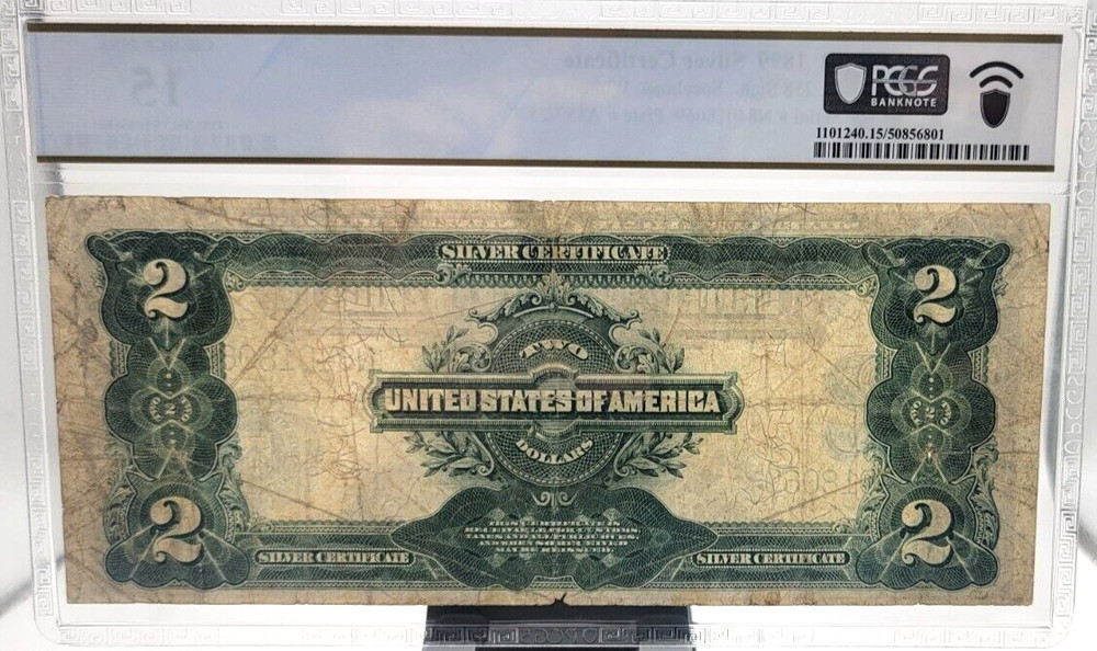 FR.258 1899 $2 DOLLARS SILVER CERTIFICATE NOTE, MINI PORTHOLE, PCGS CF 15