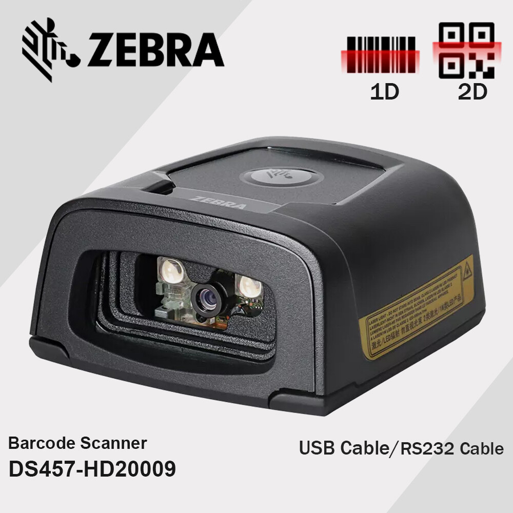 Zebra DS457-HD20009 Fixed Mount 1D 2D Laser Barcode Scanner Reader USB & RS232