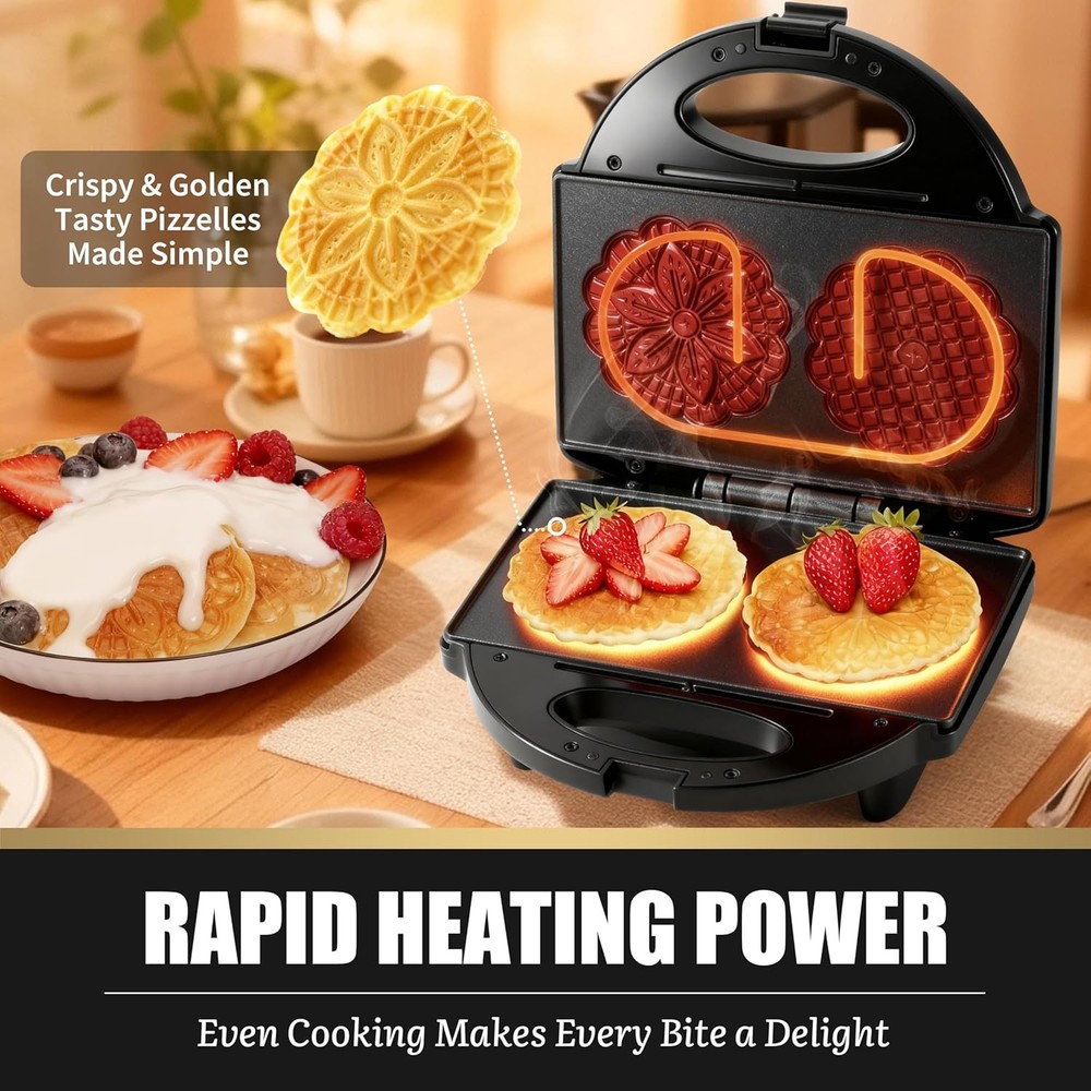 Pizzelle Maker Non-Stick Electric Pizzelle Cookie Baker Press Snowflake Pattern