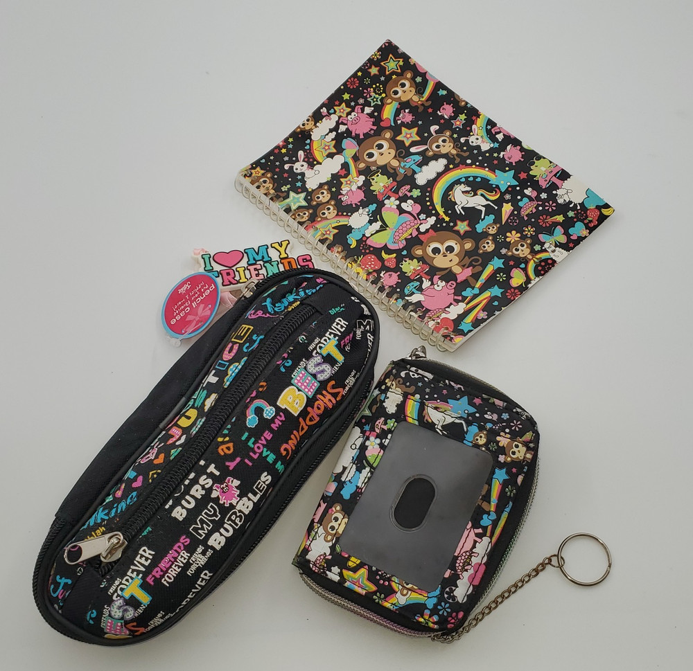 Justice 3pc Bobbie Monkey Set: Notebook, New Pencil Case & Zip Wallet