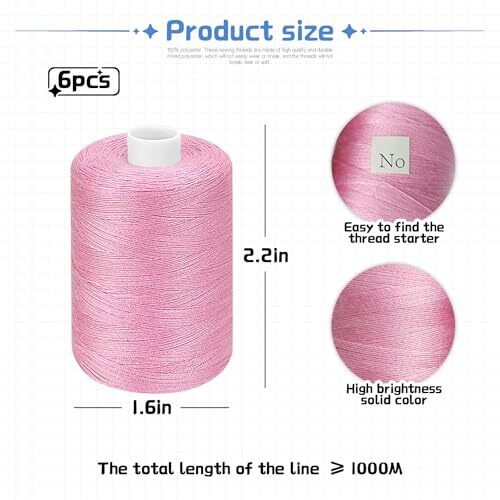All Purpose Sewing Thread, Thread for Sewing Machine, 6 Spools Each 1000 Yards