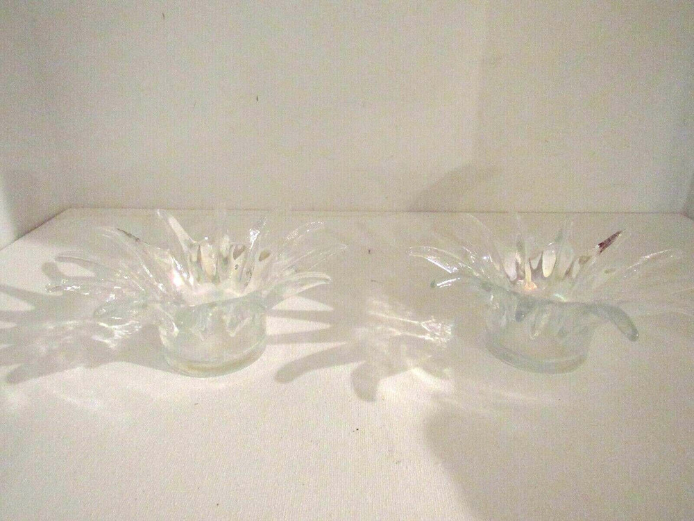 *Iridescent Clear Glass Candle Holder PAIR