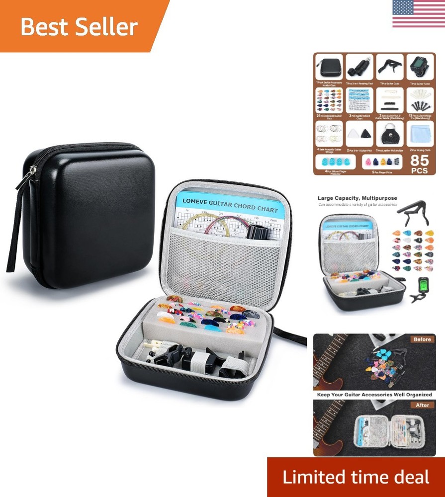85PCS Guitar Accessories Kit Holder Case Include Acoustic Strings, Tuner, Cap...