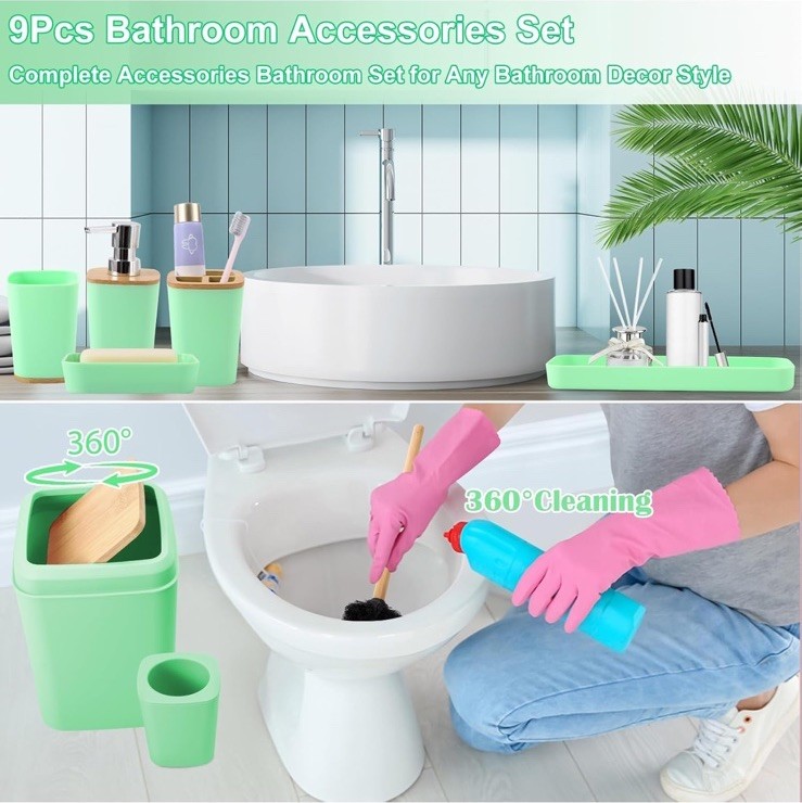 Bathroom Accessories Set 9 Piece Bathroom Accessory Set with Trash New