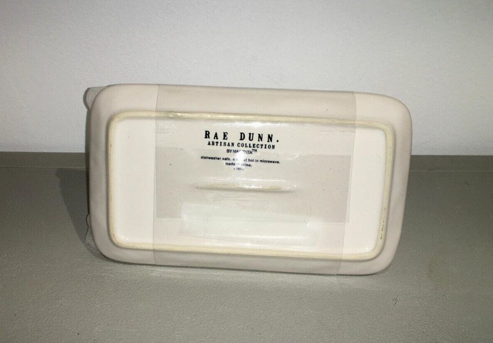 RAE DUNN BUTTER DISH GLOSS WHITE TAN BOTTOM (NEW)
