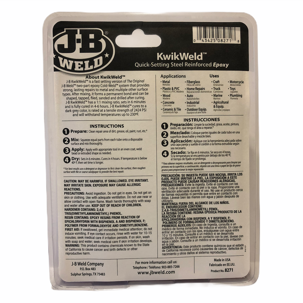 J-B Weld 8271 KwikWeld Professional Quick-Setting Cold-Weld Epoxy 10oz