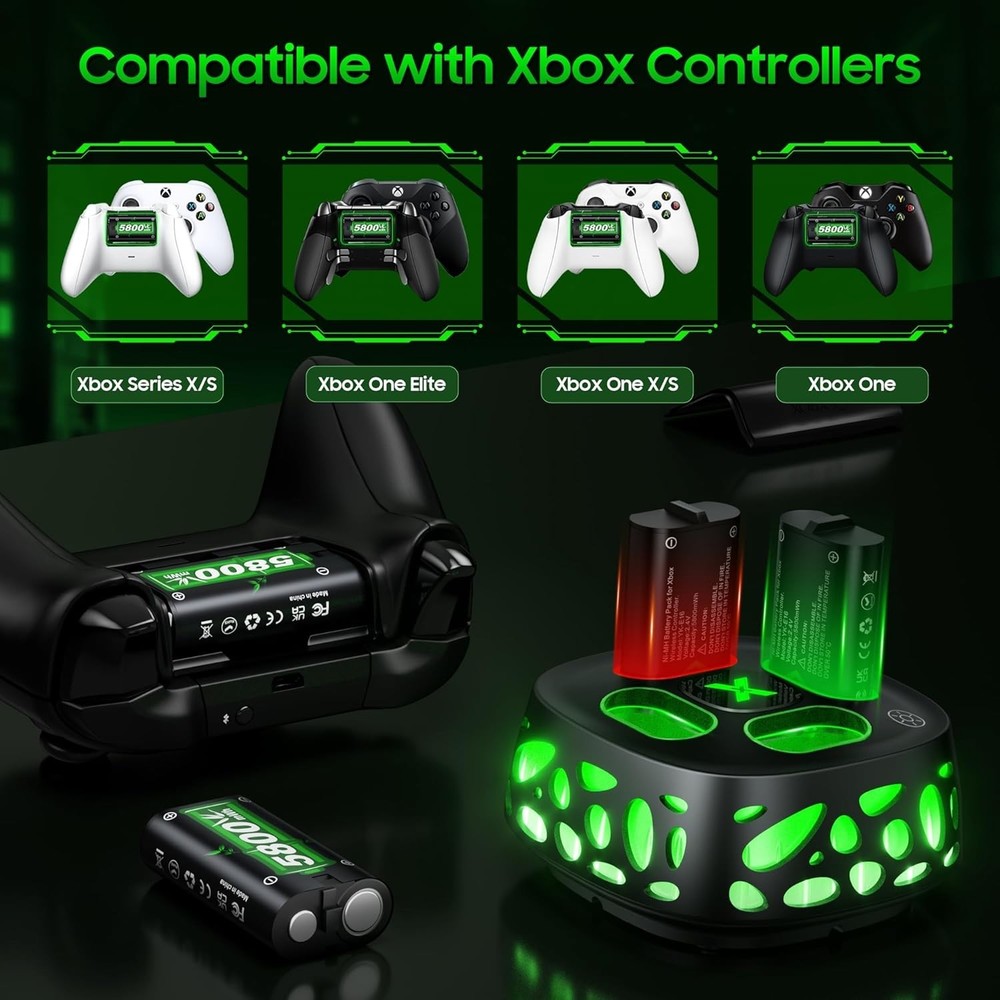 Rechargeable Xbox Controller Battery Pack with Charger - Multi-Compatibility