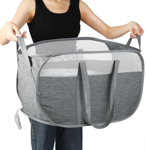 Collapsible Laundry Baskets, Tear Proof Pop Up Horizontal, Gray