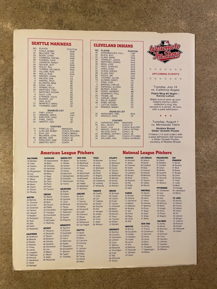 Game Notes sheet between the Mariners and the Indians, dated June 28, 1995.