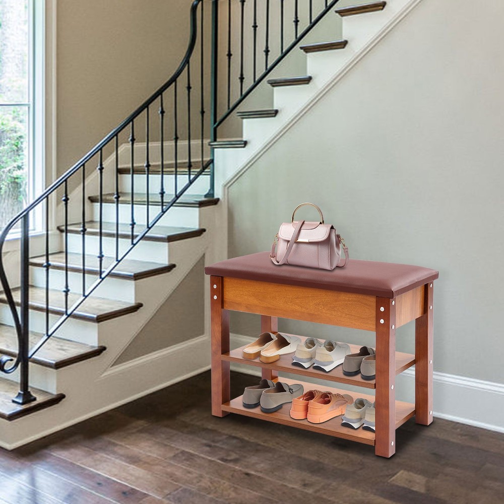2-Tier Brown Shoe Bench Entryway Shoe Storage Bench Shoe Storage Bench ?