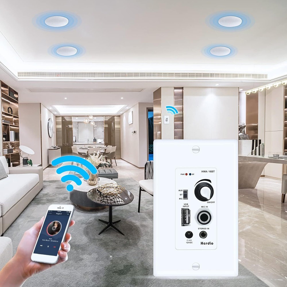 Herdio Bluetooth Ceiling Speakers + 4-Channel Amplifier Home Theater Wired