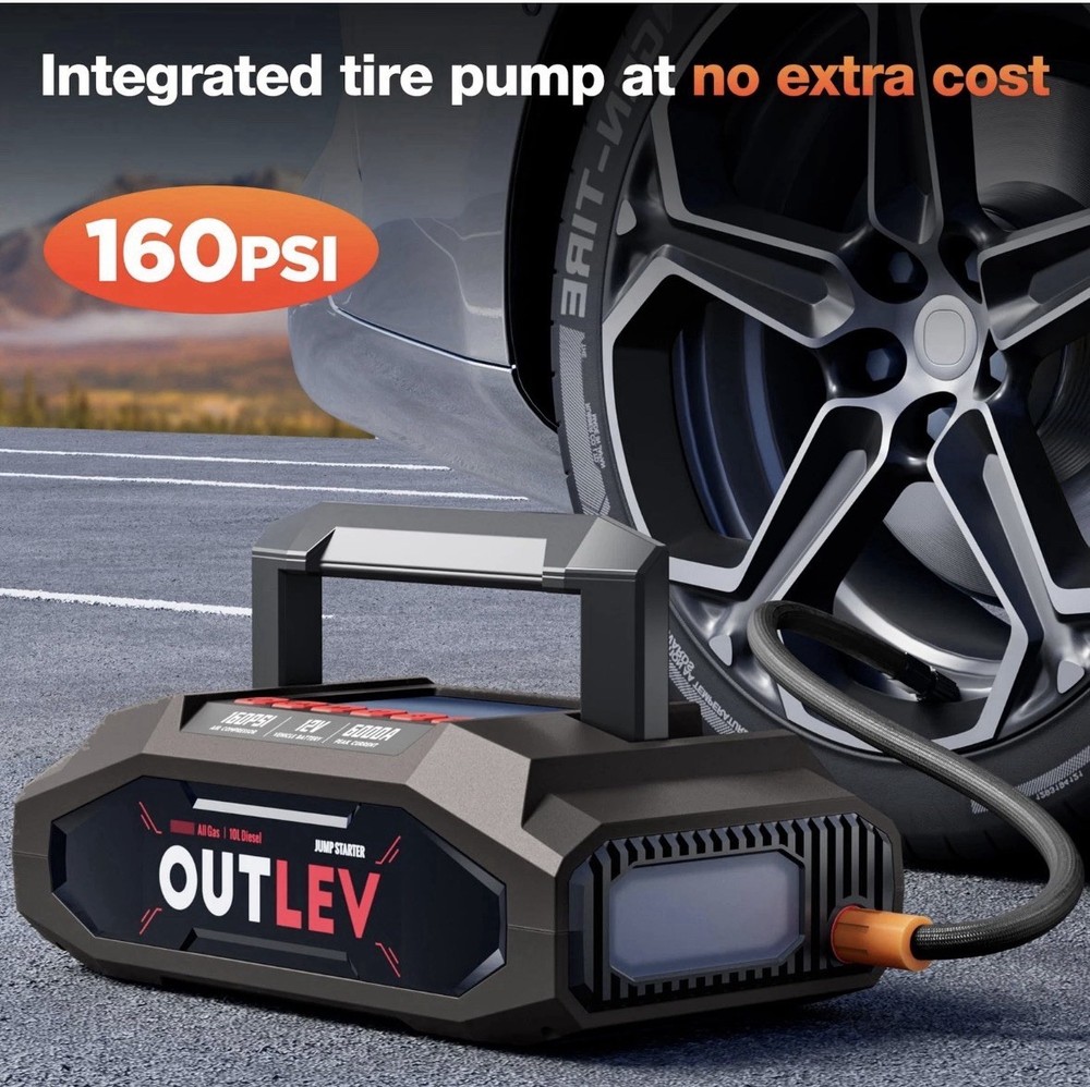 Outlev Jump Starter 6000A Air Compressor 160PSI Multi-Functional Emergency Kit