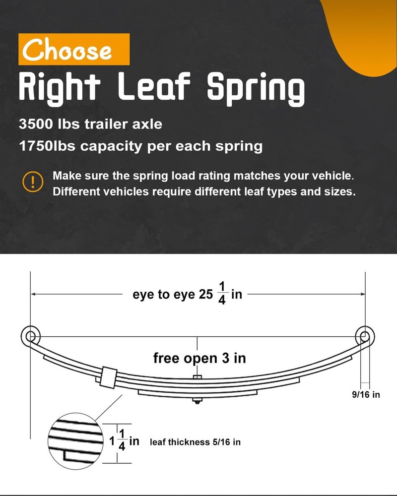 Trailer Leaf Spring Kit 3500lb Single Trailer Axle 4 Leaf Spring Kit with U-B...