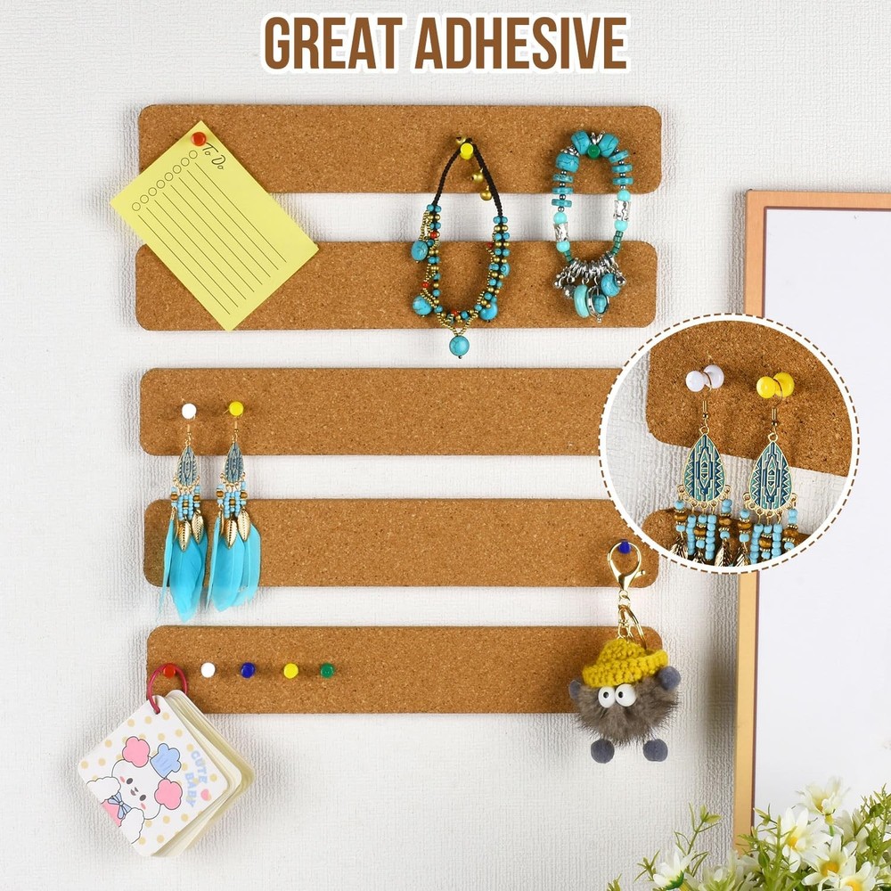 6 Pack Corkboard Strips for Walls Self Adhesive Thick Cork Board Strips Peel ...
