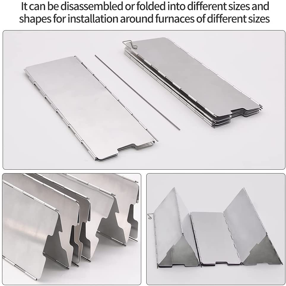 10 Plates Stove Windscreen, Aluminum Stove Windshield with Drawstring Bag, for C