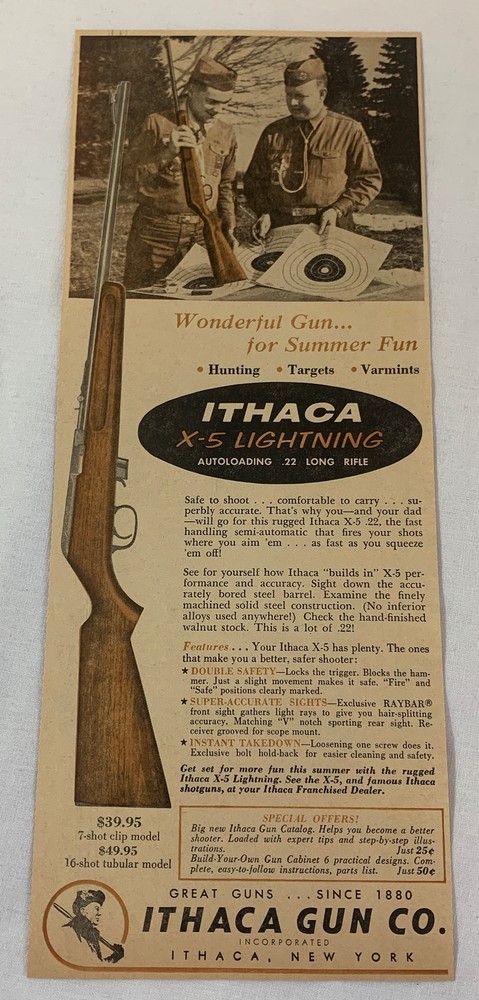 1961 Ithaca Gun Co. ad ~ ITHACA X-5 LIGHTNING ~ boy scouts