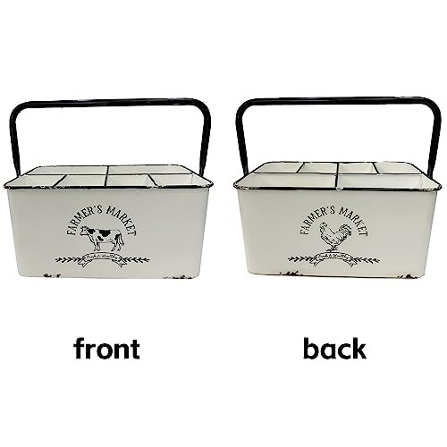 Distressed White Rustic Metal Silverware Caddy distressed white and black