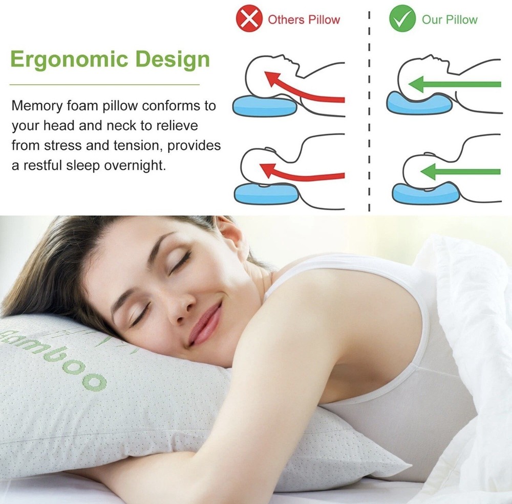 2 PACK - NEW ANTI-MICROBIAL 🦠 Bamboo Pillow Adjustable Shredded Memory Foam