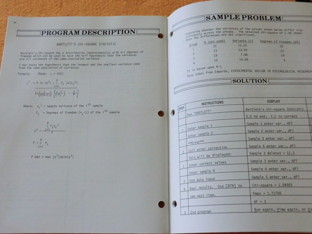 VINTAGE HP-75 User Library Solutions Manuals for Statistics AND Test Statistics