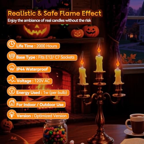 25-Pack Flickering Flame Light Bulbs, E12 Gothic, Themed, Whimsical, Mysterious