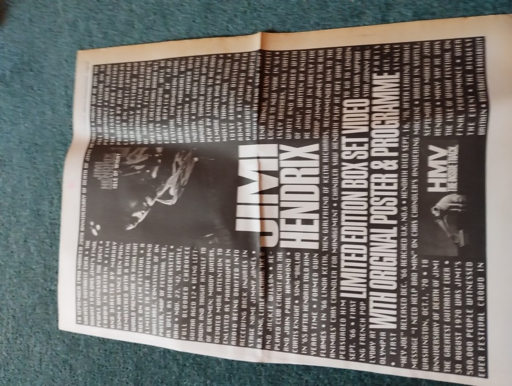 Sk237 Ephemera  1990 Folded Large Advert Jimi Hendrix