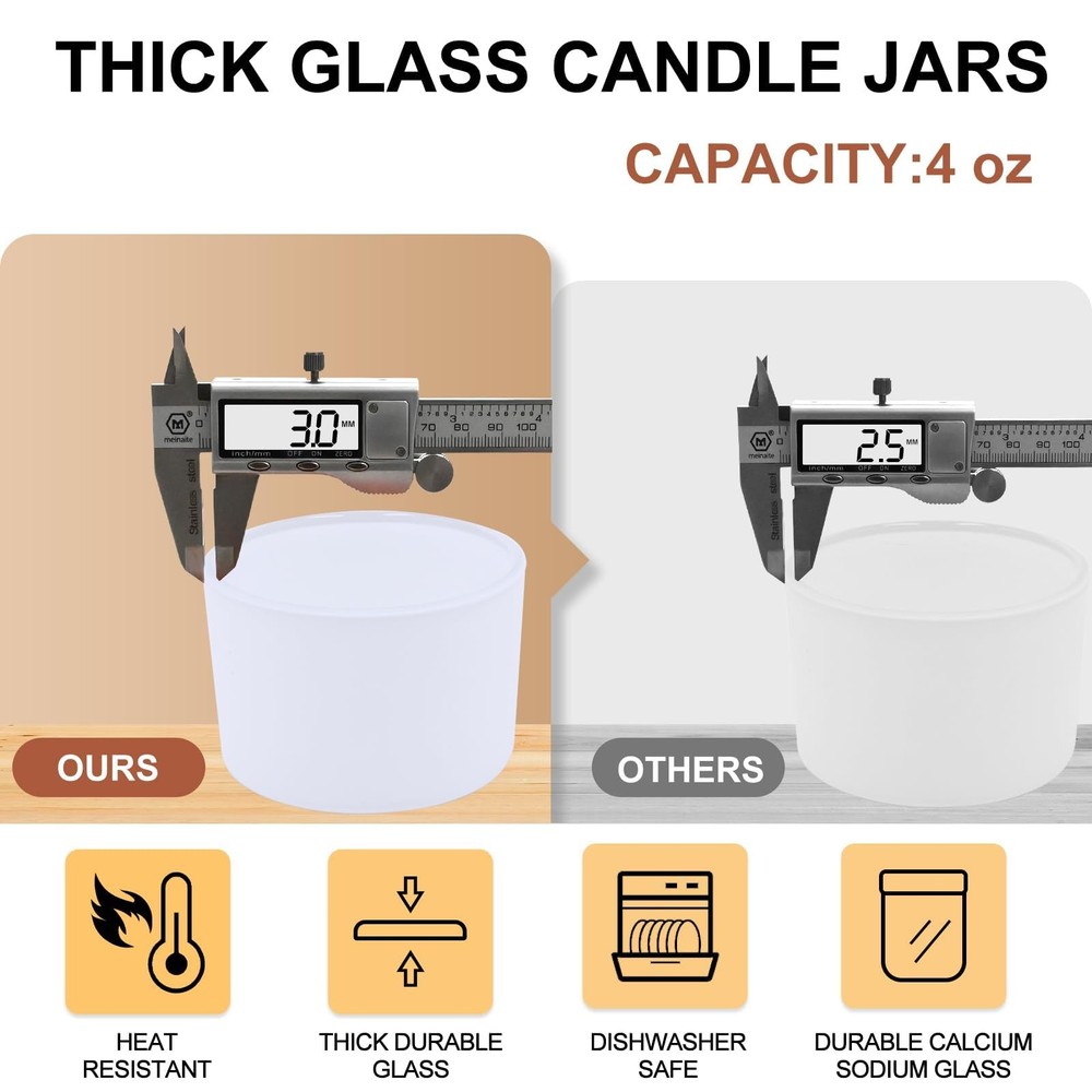 Matte White 4oz Thick Empty Candle Jars With Wood Lids Container 20 PCS