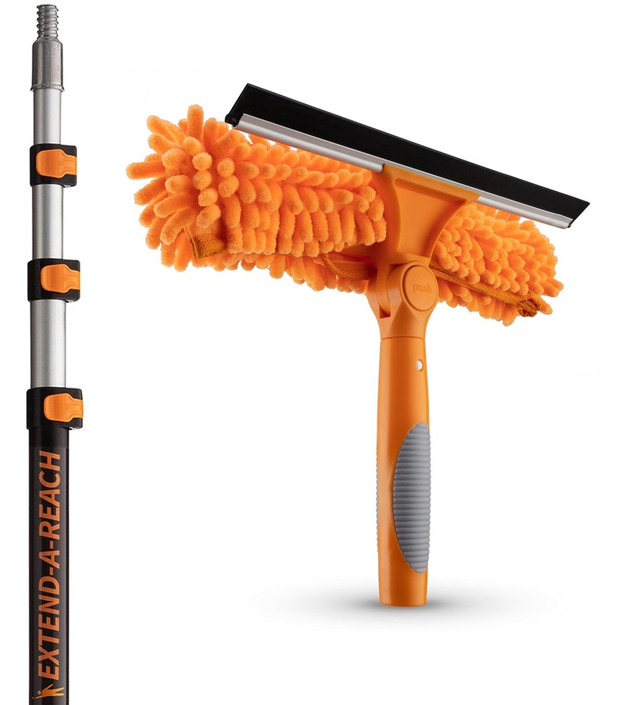 20ft Extendable Window Cleaning Squeegee Microfiber Pole Scrubber