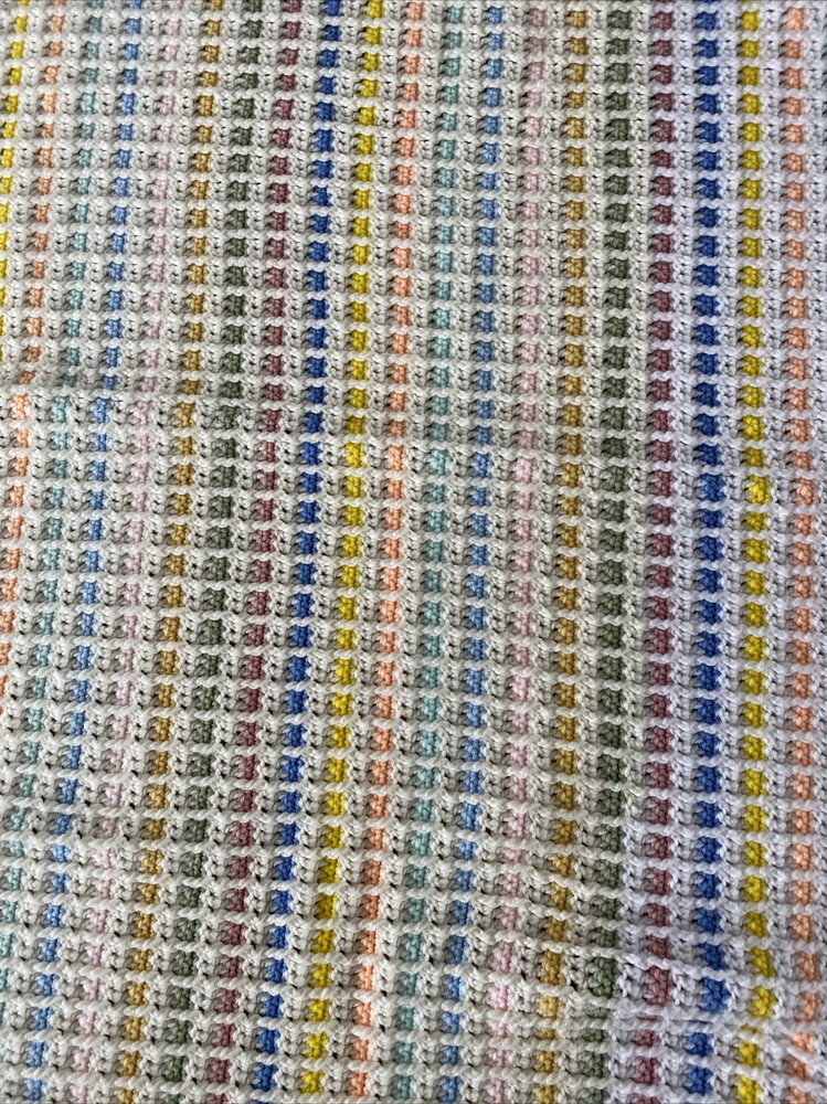 Crochet Afghan Throw Lap Blanket 45x54” Multicolor Square Stripe Handmade
