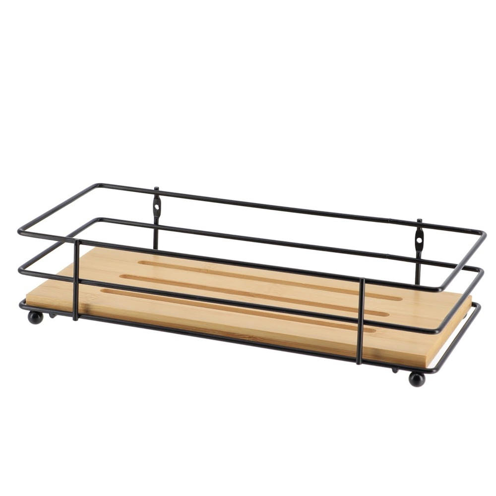 Bamboo Bathroom Tray - Wire Frame Organizer