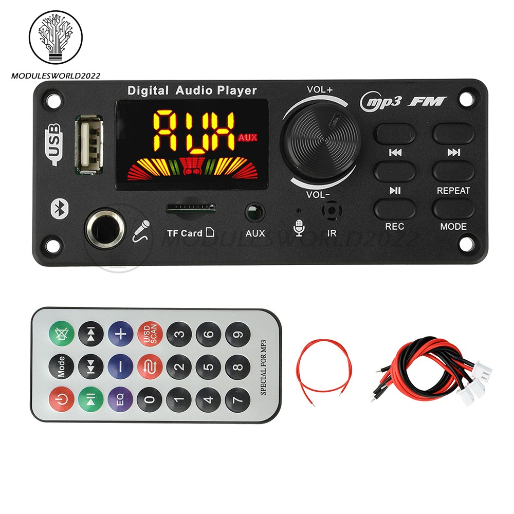 DC 7-24V Bluetooth 5.0 MP3 WAV Audio Decoder Board 2*50W Amplifier Color Screen