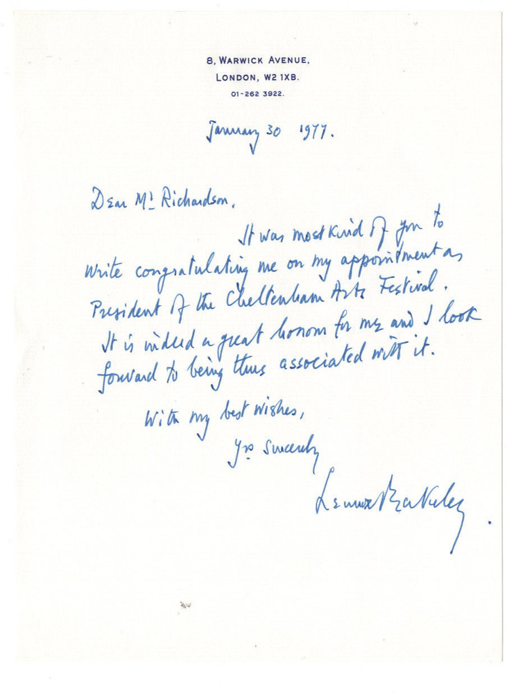 Lennox Berkeley Signed Letter 1977 / Autographed Composer