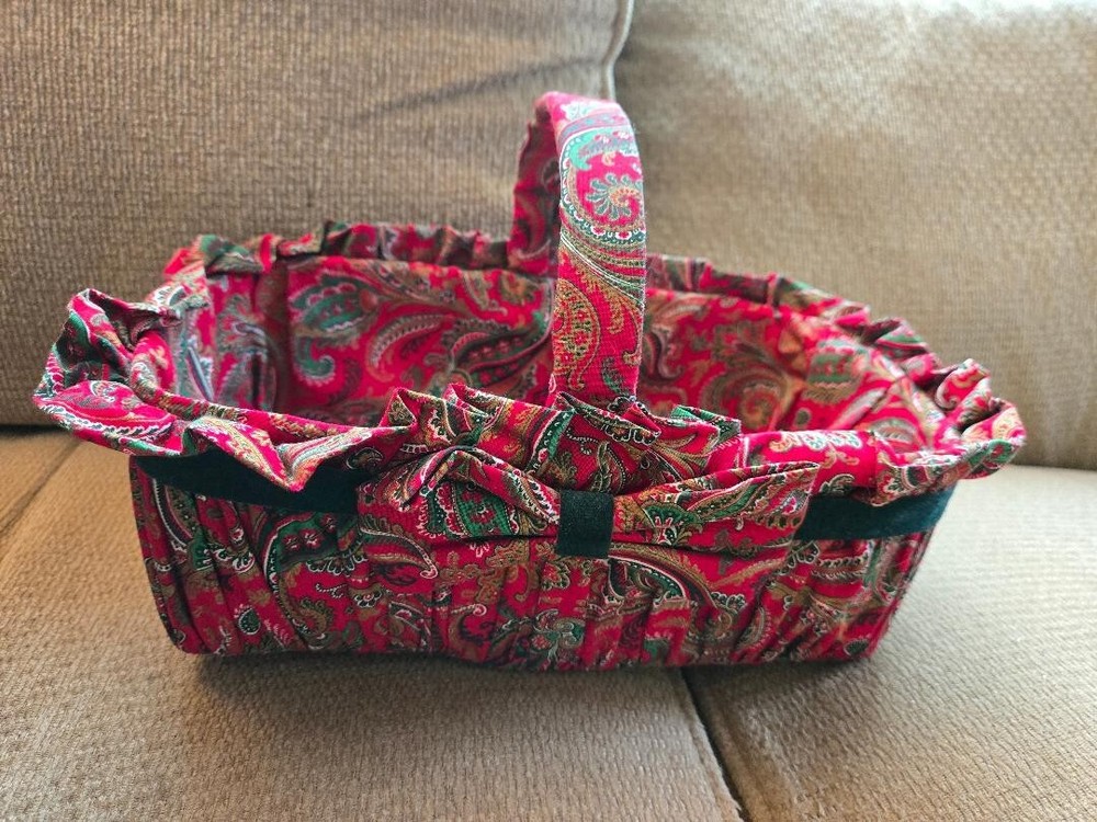 11" fabric red Christmas basket with handle