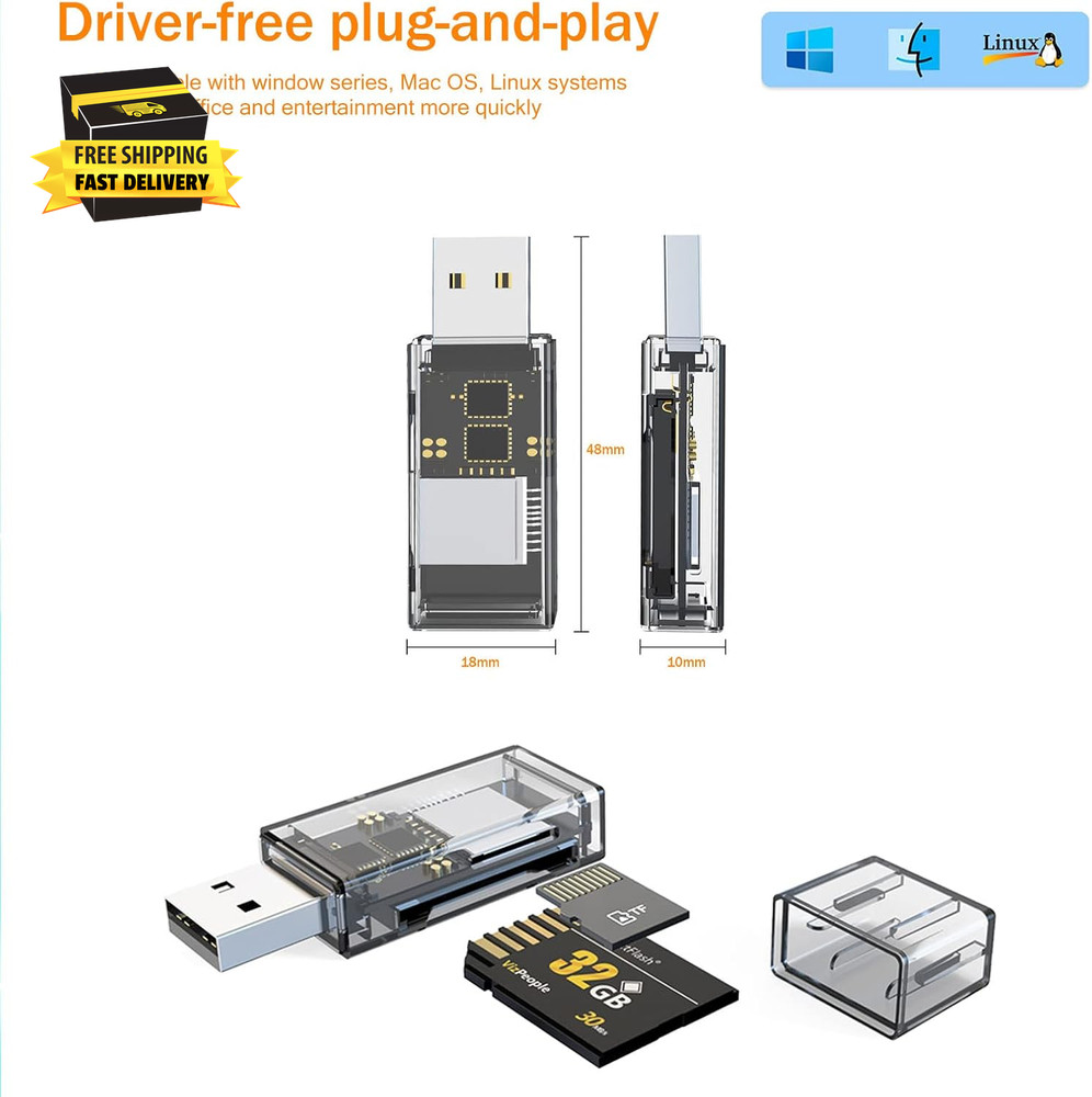 2 Pack USB SD Card Reader for PC, Micro SD Card to USB Adapter, Dual USB and USB