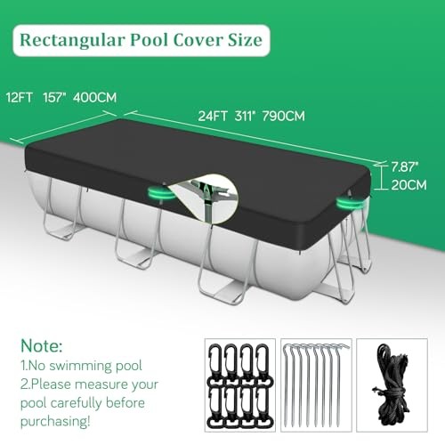 12-24FT Rectangular Pool Cover, Oval Solar Pool 12-24 ft Rectangular and Oval