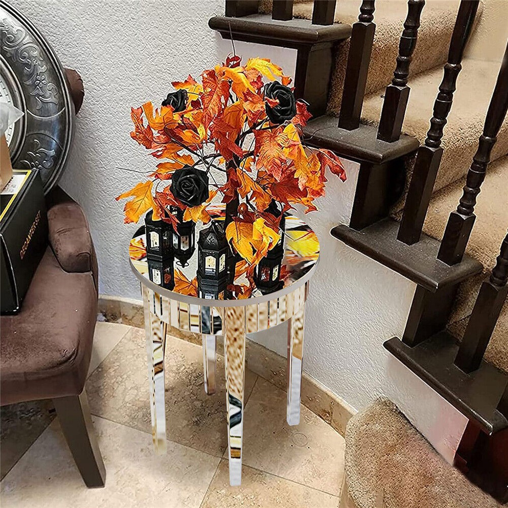 Round Venetian Mirrored Side Table Sofa Bedside Coffee Table Storage Wood Frame