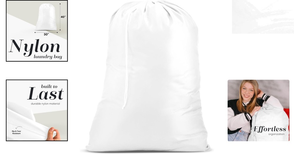 Heavy-Duty 30" x 40" Nylon Laundry Bag - Locking Drawstring, 60 lbs Capacity