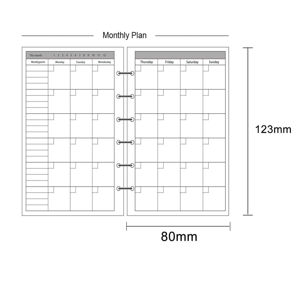 A7 Planner Refills, 3 Pack 135 Sheets/270 Pages A7, Monthly