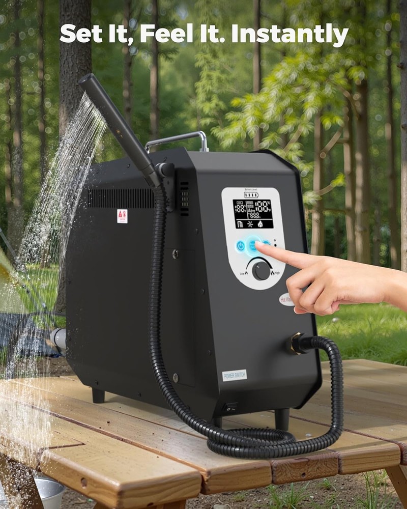 185°F Max Temp Battery Portable Propane Water Heater 1.5 GPM Instant Hot Water