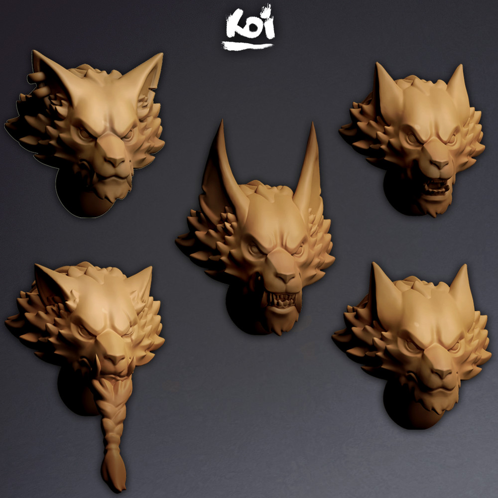 Dire Wolves - Miniature Heads | 32mm Bits Warhammer Sigmar 40k Space Stylized