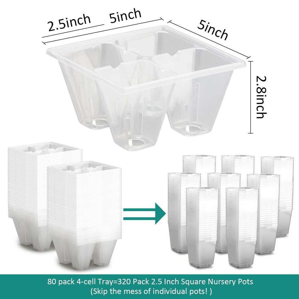 80 Pack Reusable 4-Cell Clear Seed Starter Trays - Extra Large Drainage Holes...