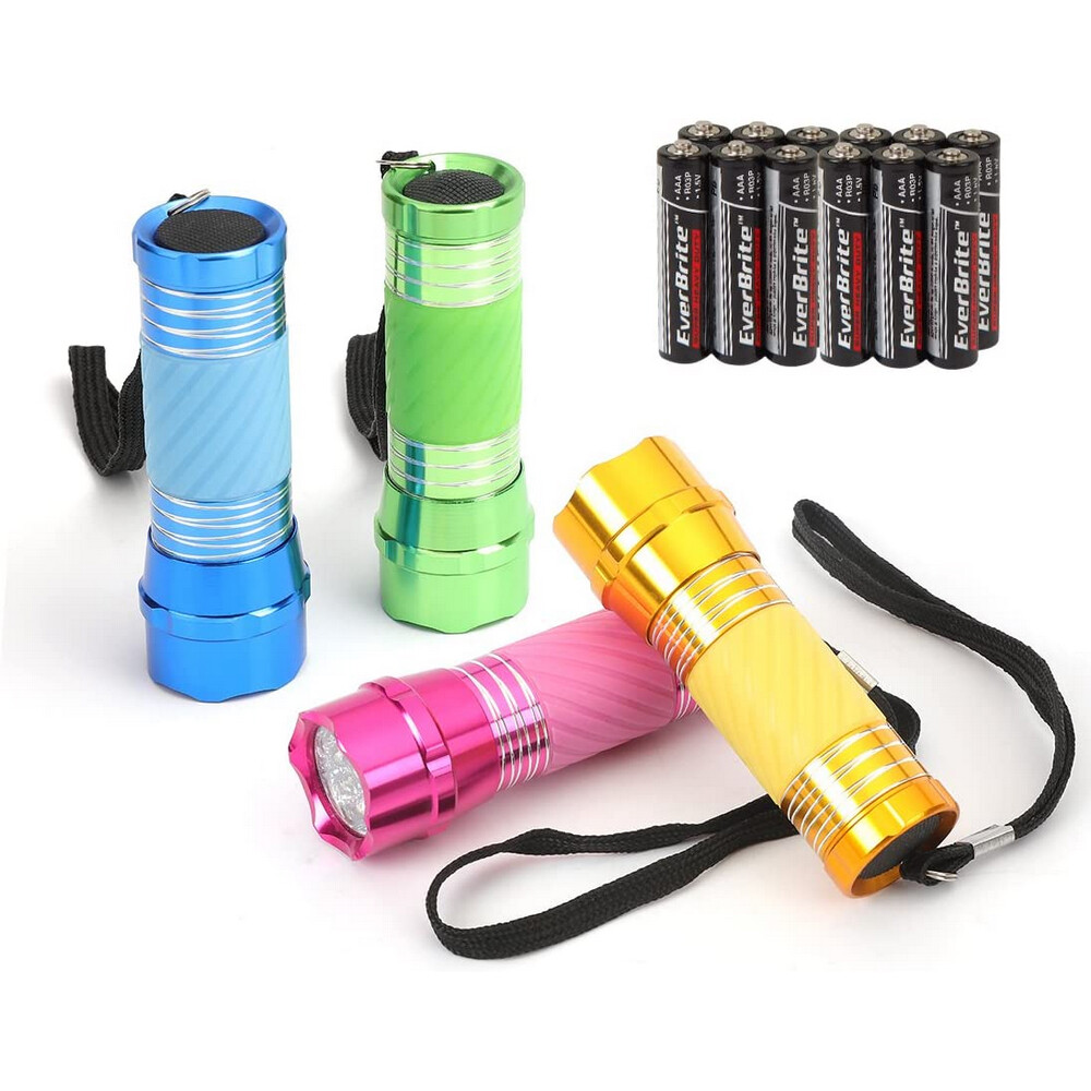 4-Pack Mini LED Flashlight Aluminum 9 LED Super Bright Torch Zoomable Flashlight