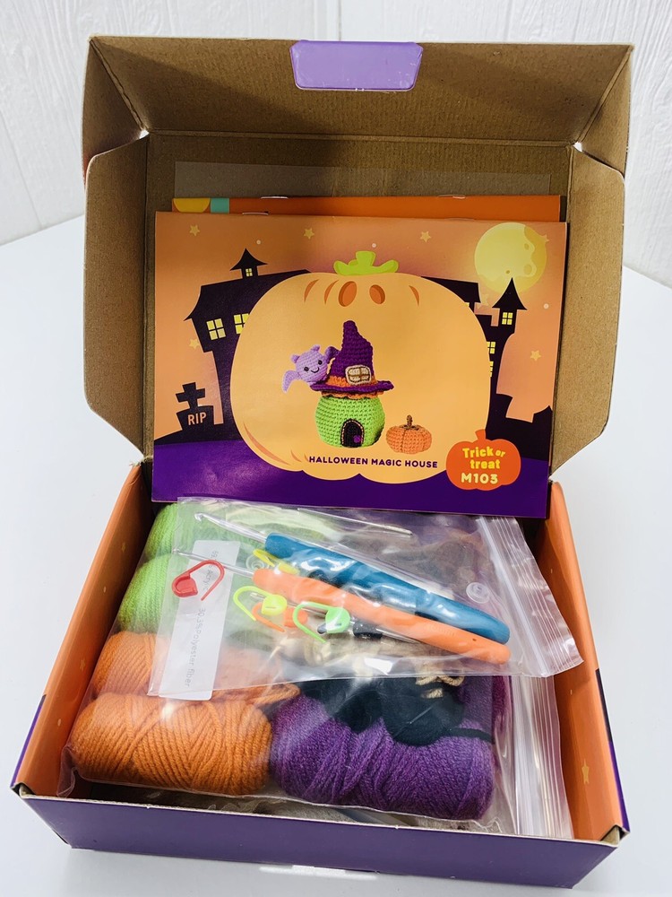 Halloween Crochet Kit Complete Includes Yarn, Needle, Hook, Eyes, Stuffing