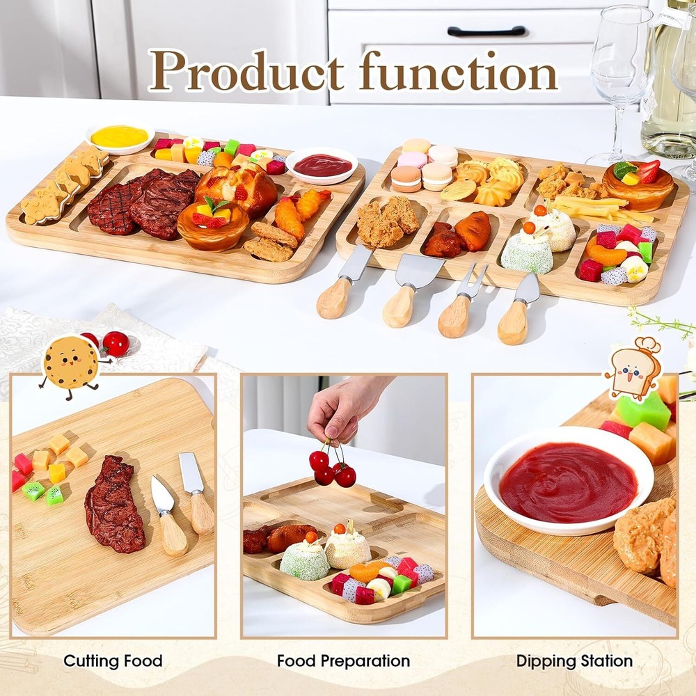 2 Sets Charcuterie Board with Lid Compartments and Handle