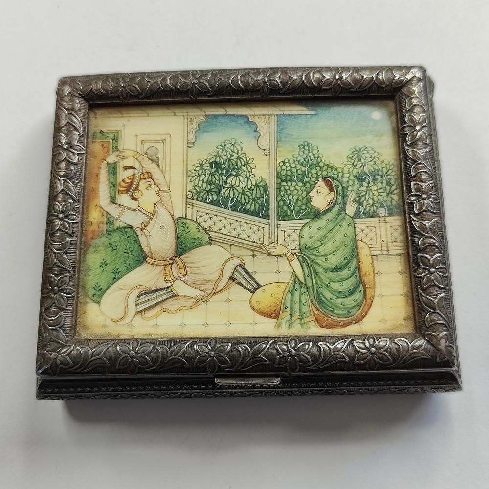 Antique Silver Persian Painted Box