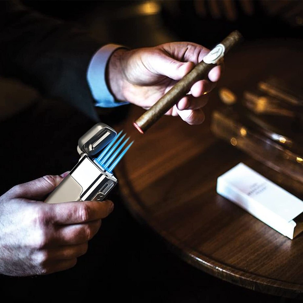 1-2PCs Torch Lighter Quad Jet Lighter Flame Butane Lighter Refillable Adjustable