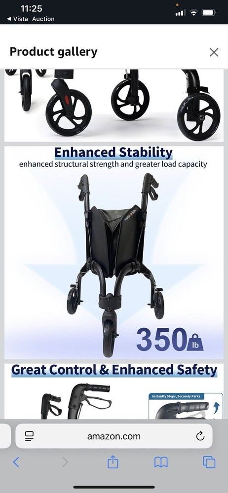 Premium 3 Wheel Rollator Walker for Seniors, Lightweight Foldable Elderly T (SR)